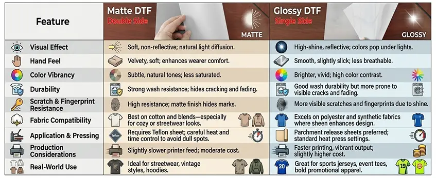 Matte vs Glossy DTF Transfers